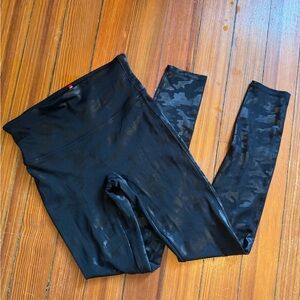 SPANX Faux Leather Black Camouflage Leggings